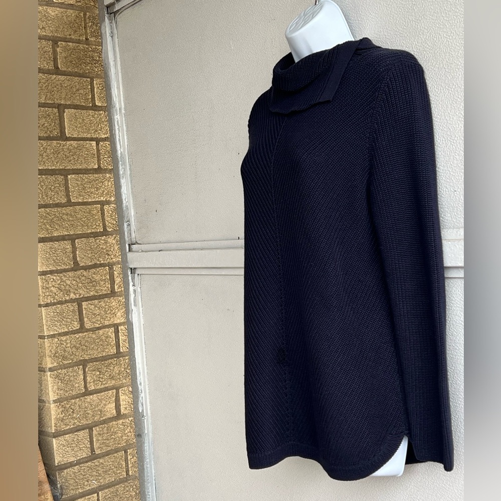 Talbots Chevron Stitch Split Neck Cotton Navy Blu… - image 5